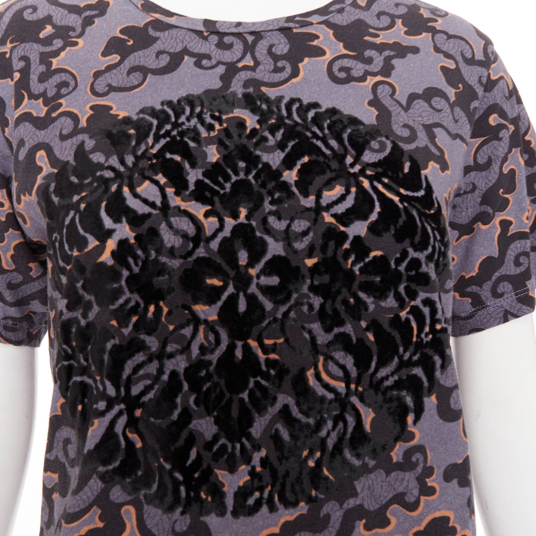 DRIES VAN NOTEN 2013 purple orange oriental cloud print felt applique tshirt S