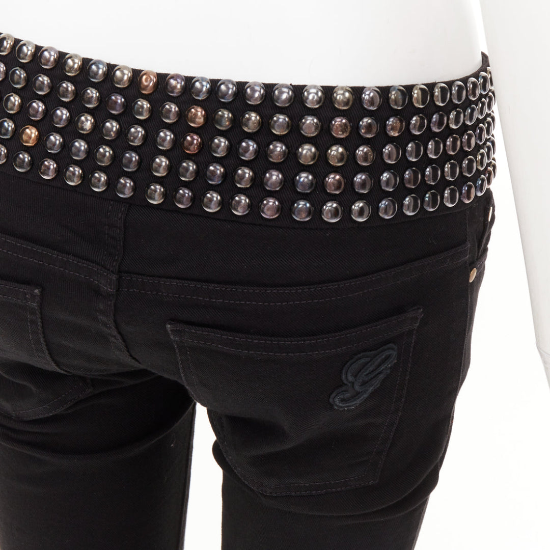 GUCCI 2008 Vintage black denim chrome dome studded waist skinny jeans IT38 XS