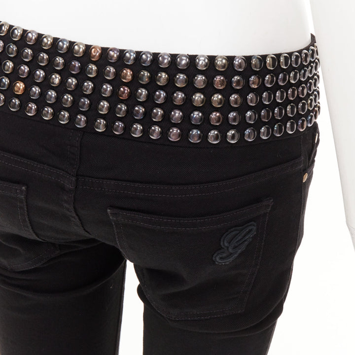 GUCCI 2008 Vintage black denim chrome dome studded waist skinny jeans IT38 XS