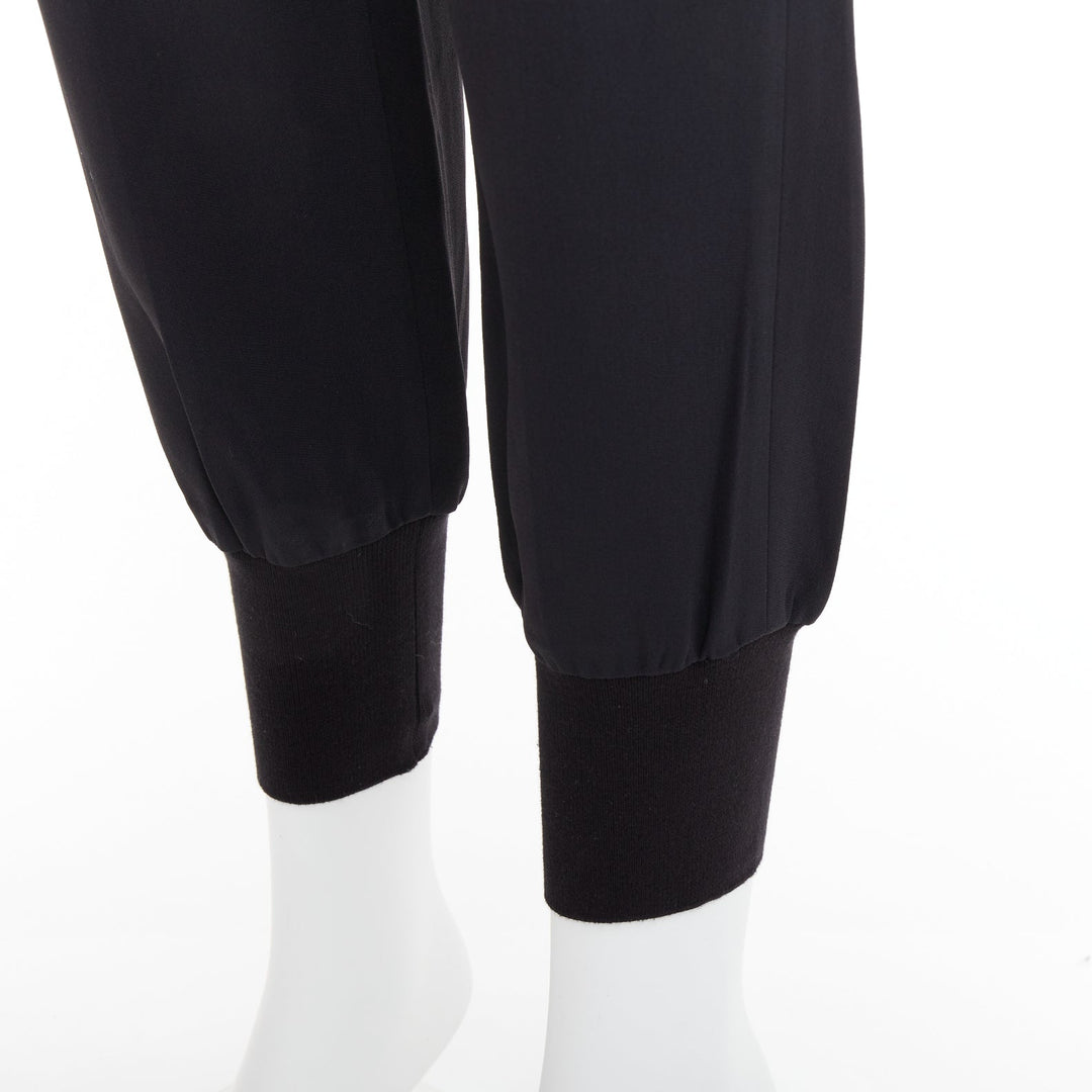 STELLA MCCARTNEY black cotton rib trim ruched back jogger pants IT36 XXS