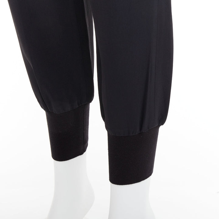 STELLA MCCARTNEY black cotton rib trim ruched back jogger pants IT36 XXS