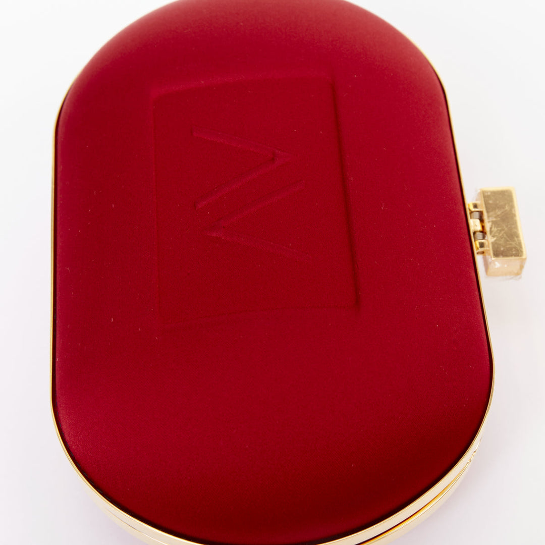 ALEXANDRE VAUTHIER red silk satin logo embossed gold chain oval clutch Lady Gaga