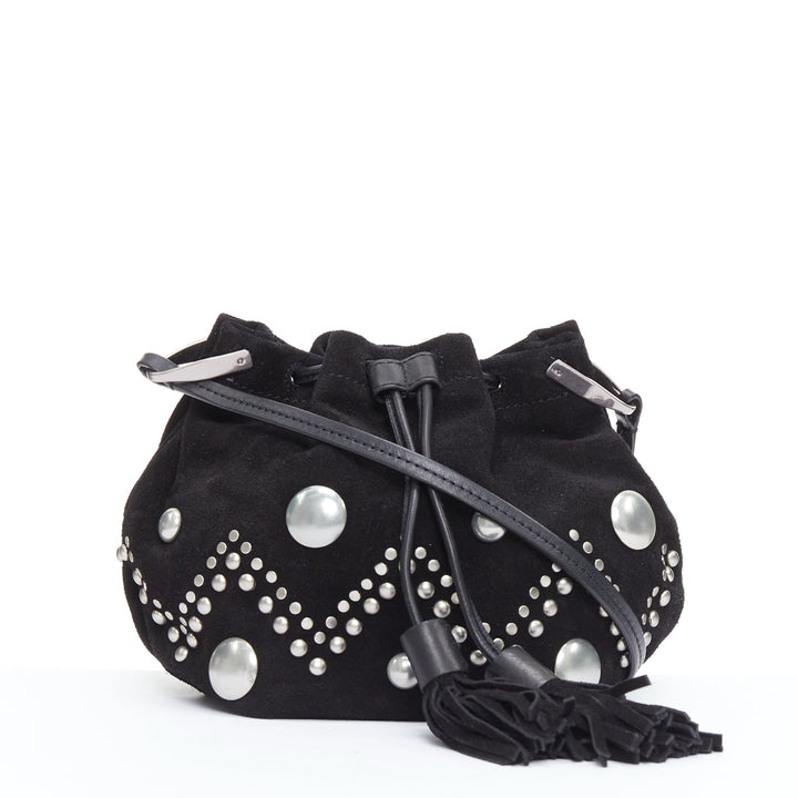 ISABEL MARANT Kylio black suede leather silver studded shoulder bag