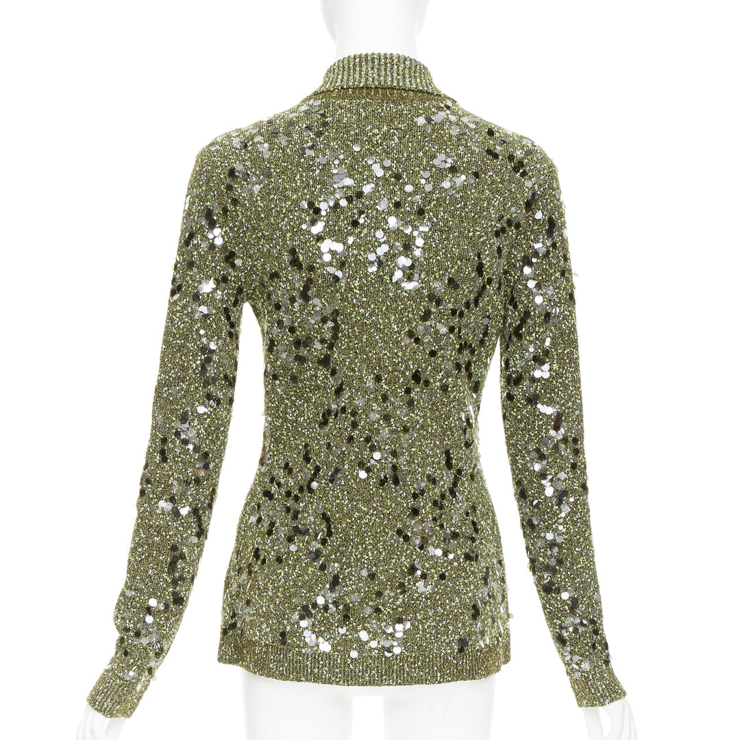 GUCCI De Sarno dark green boucle knit multi pailettes cardigan S