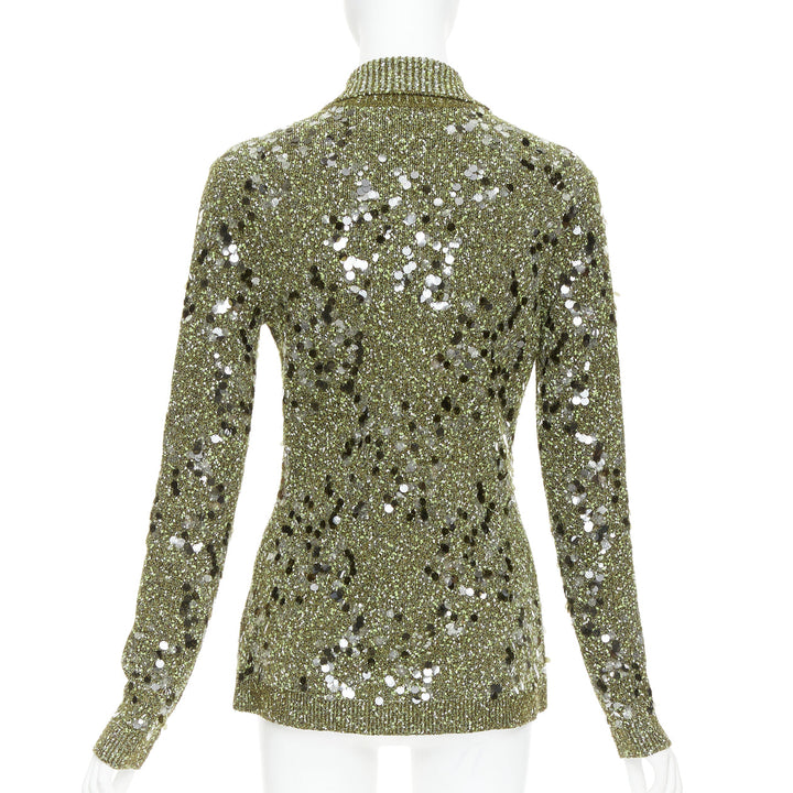GUCCI De Sarno dark green boucle knit multi pailettes cardigan S