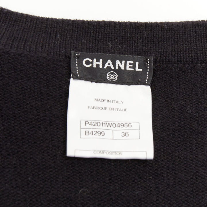CHANEL 2011 cashmere black cashmere raw edge frayed 4 pocket cardigan FR36 S