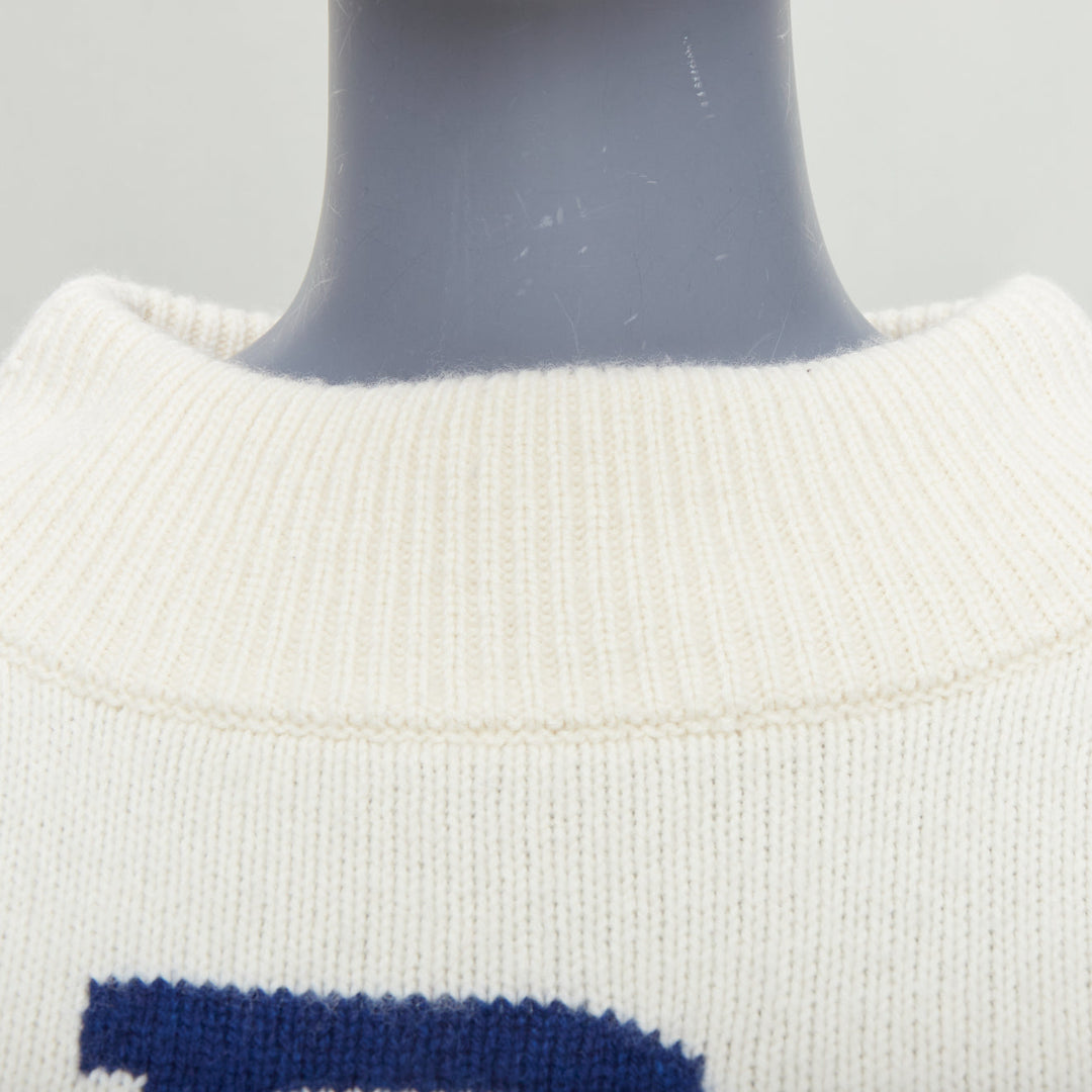 POLO RALPH LAUREN cream blue lambs wool cashmere P star sweater XXS