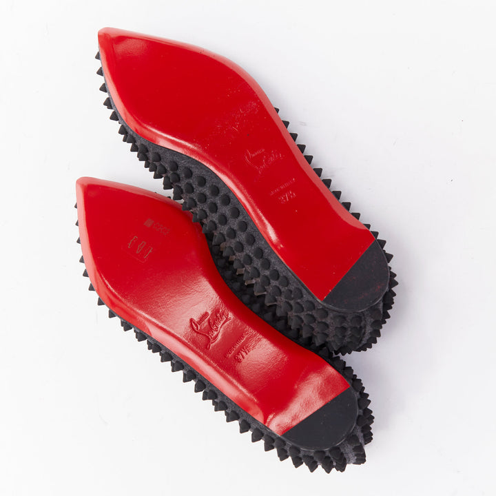 CHRISTIAN LOUBOUTIN Pigalle Spikes Flat grey flannel studded ballerina EU37.5