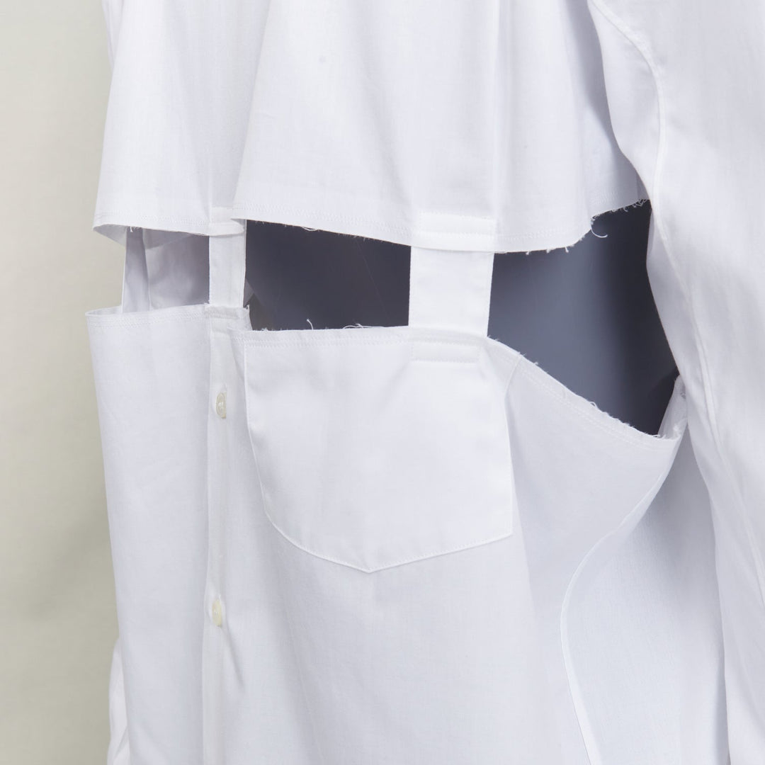COMME DES GARCONS BLACK 2023 white cotton raw edge cut out long sleeve shirt L