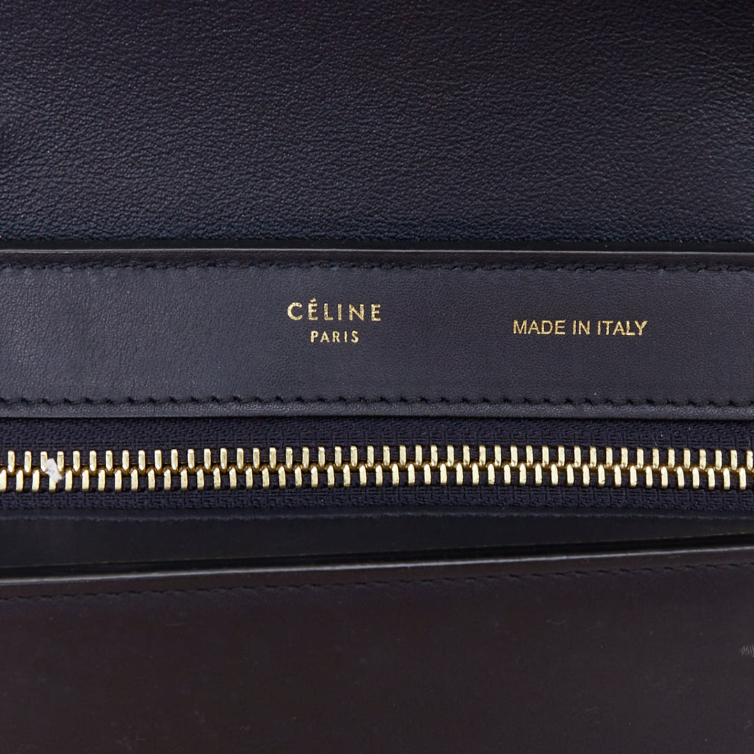 CELINE Trapeze beige scaled leather flap navy brown gold hardware bag