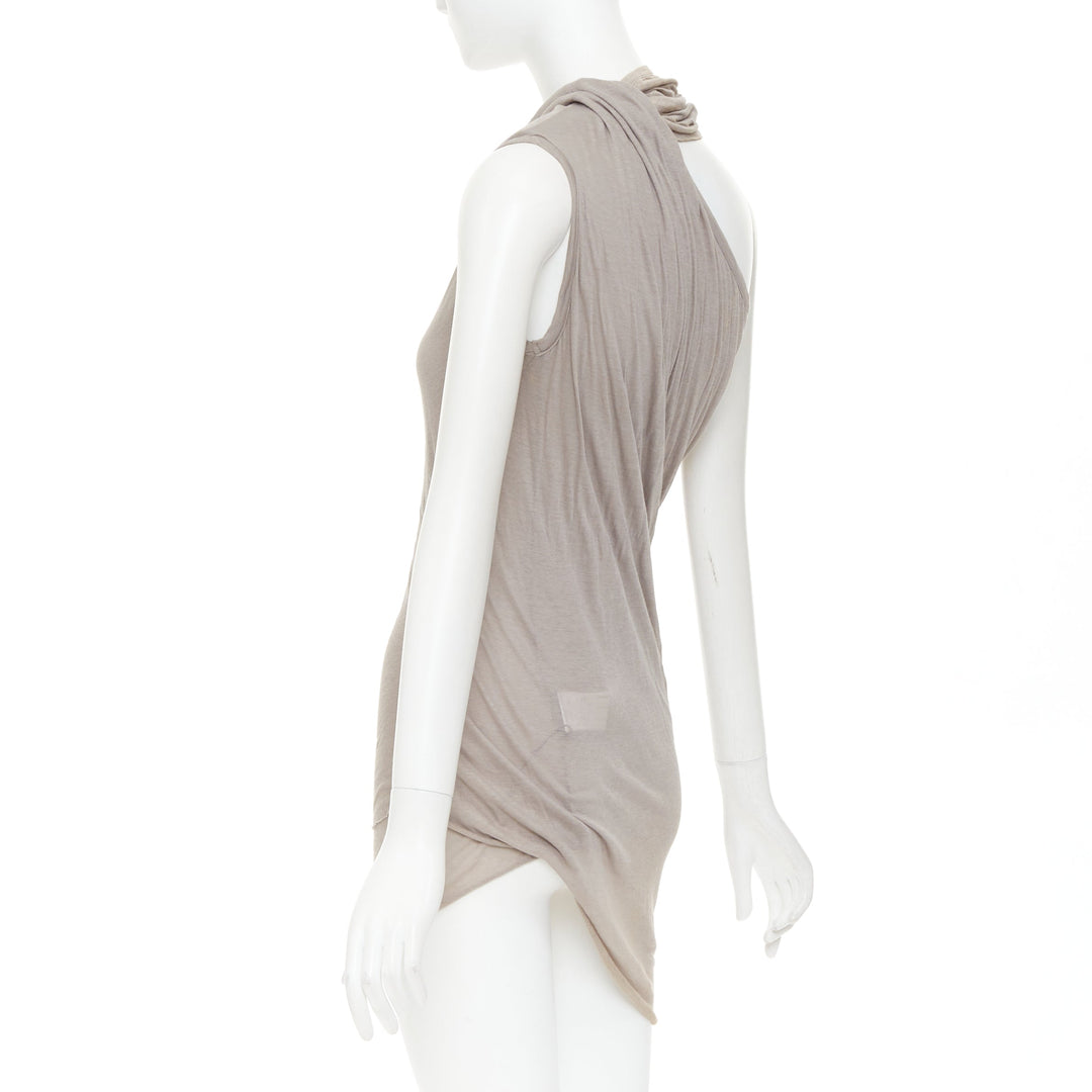 RICK OWENS 2010 Release Tornado grey cotton twisted cowl drape tank top IT40 S