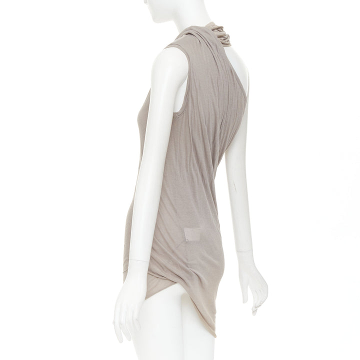 RICK OWENS 2010 Release Tornado grey cotton twisted cowl drape tank top IT40 S