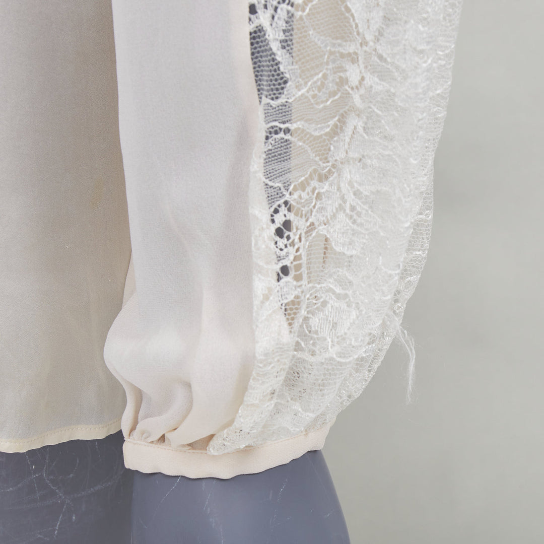 EMILIO PUCCI 100% silk ivory lace trim puff sleeves boho peasant blouse IT40 S