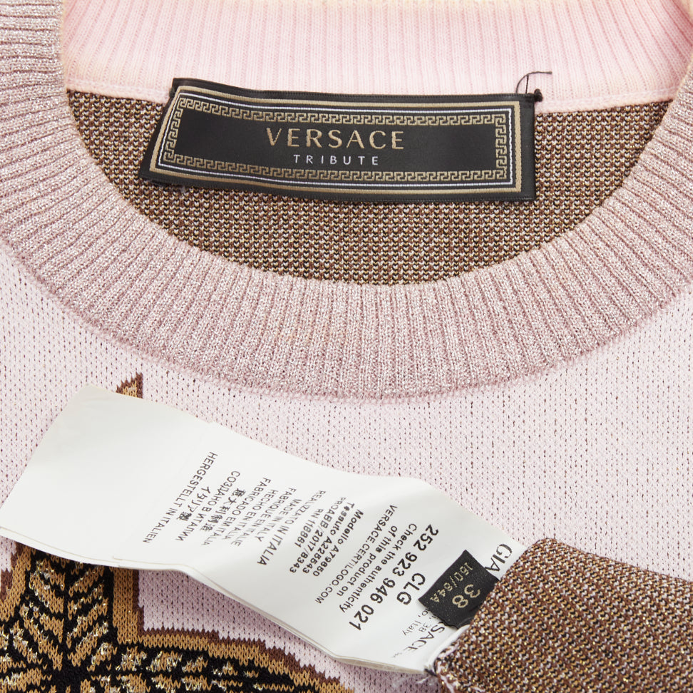 VERSACE 2021 Tresor de la Mer pink crystal starfish lurex crop sweater IT38 XS