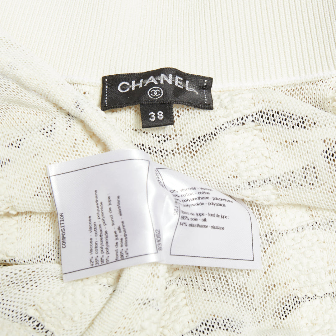 CHANEL 18P Runway cream black logo print tweed A-line skirt FR38 M