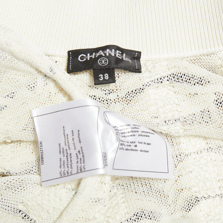 CHANEL 18P Runway cream black logo print tweed A-line skirt FR38 M