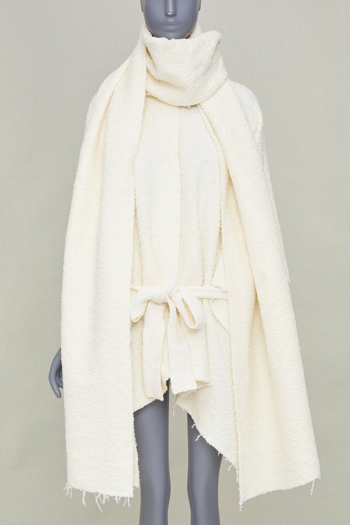 ATTERSEE 2022 The Boucle Poncho ivory textured detachable scarf outerwear OS