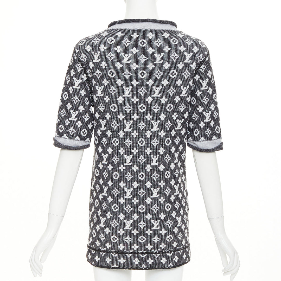 LOUIS VUITTON 2023 grey cream wool cotton LV monogram chain collar mini dress XS