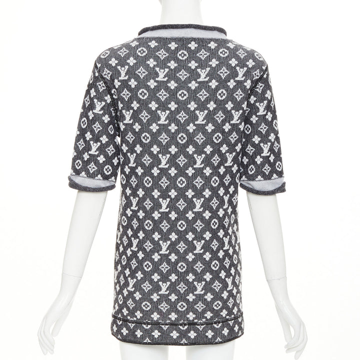 LOUIS VUITTON 2023 grey cream wool cotton LV monogram chain collar mini dress XS