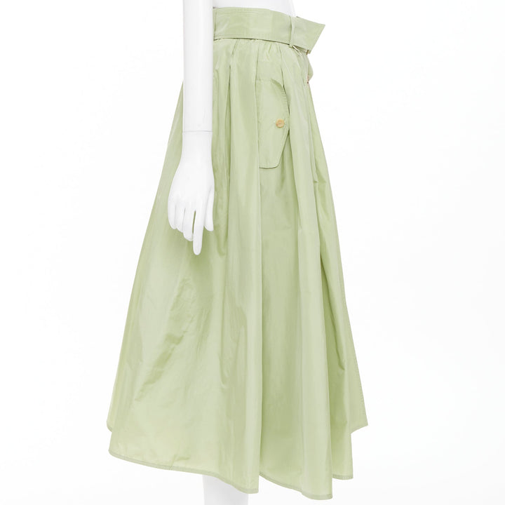 MAX MARA 2019 matcha green double breasted taffeta belted trench skirt IT36 XXS