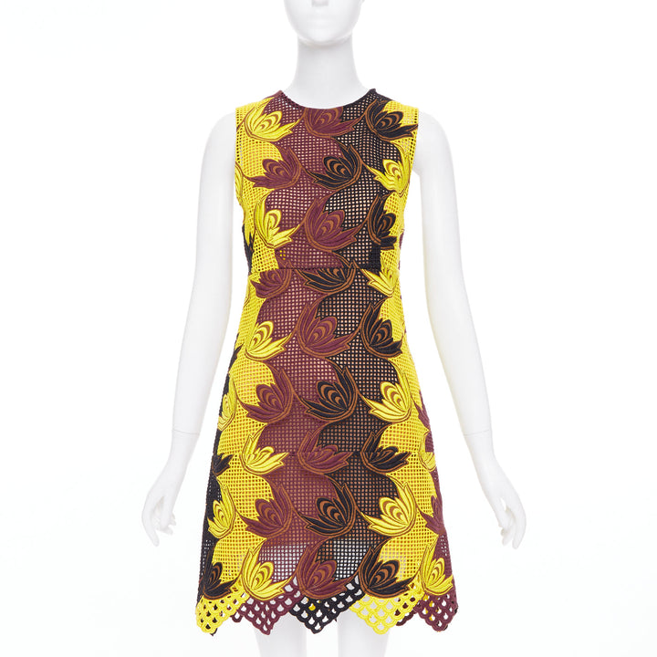 MARNI 2012 Runway yellow brown acrylic silk mesh cocktail dress IT40 S