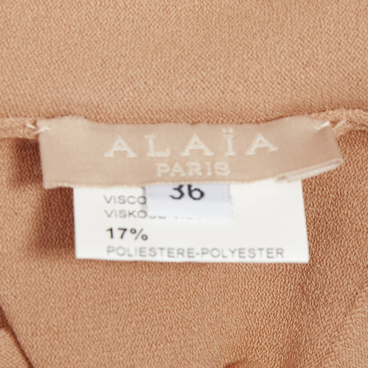 ALAIA tan nude viscose blend cropped sleeved bateau neck sweater FR36 S