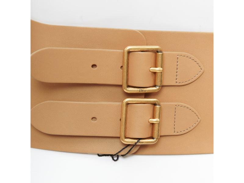 CHRISTIAN DIOR 2021 D-Lace tan brown light gold lace leather corset belt 75cm