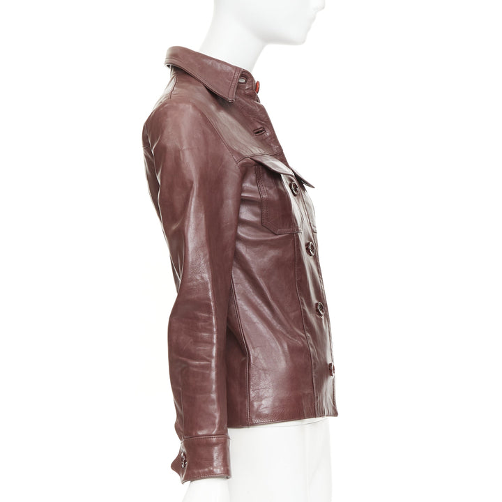 JILL STUART burgundy leather button up fitted leather utility jacket XS