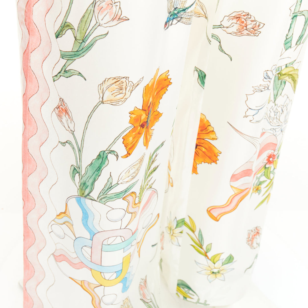 CASABLANCA 2022 Ping Pong Fleurie Jour white silk twill wide pants XXL