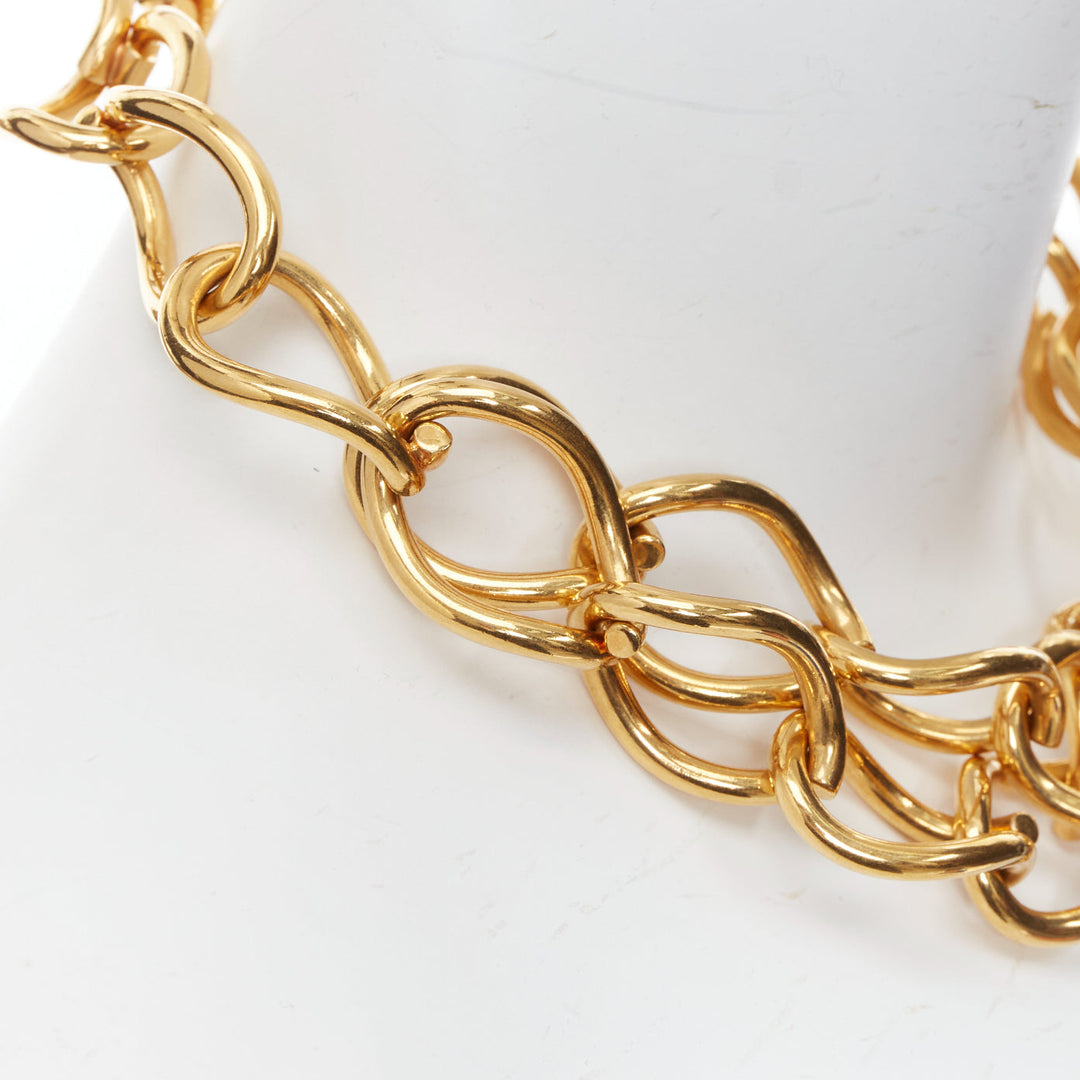 rare OLD CELINE Phoebe Philo gold double chain choker short necklace