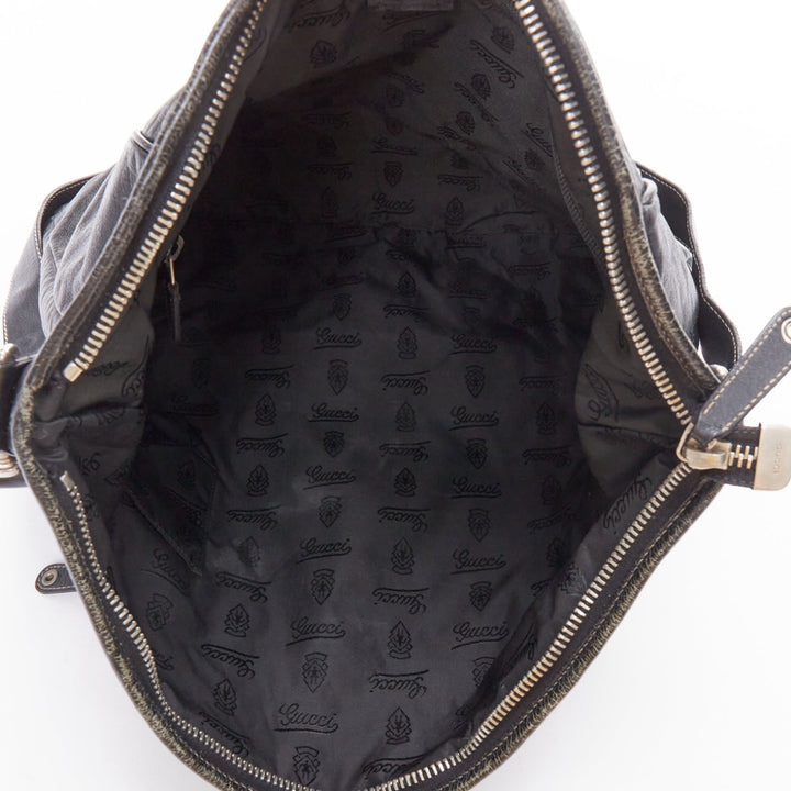 GUCCI Vintage Sima black leather crest logo crossbody bag