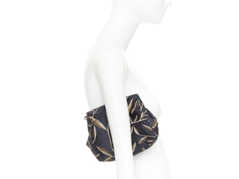 PRADA 1997 Vintage Runway Raso Calla Lily black chinoiserie pouch clutch bag