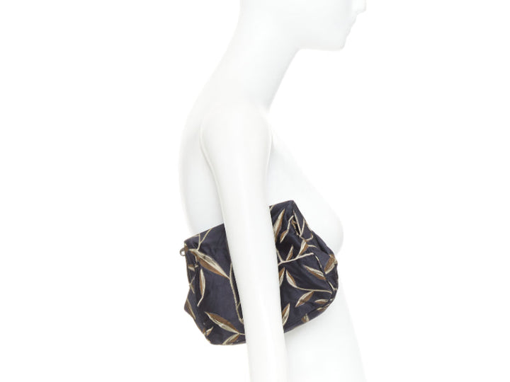 PRADA 1997 Vintage Runway Raso Calla Lily black chinoiserie pouch clutch bag