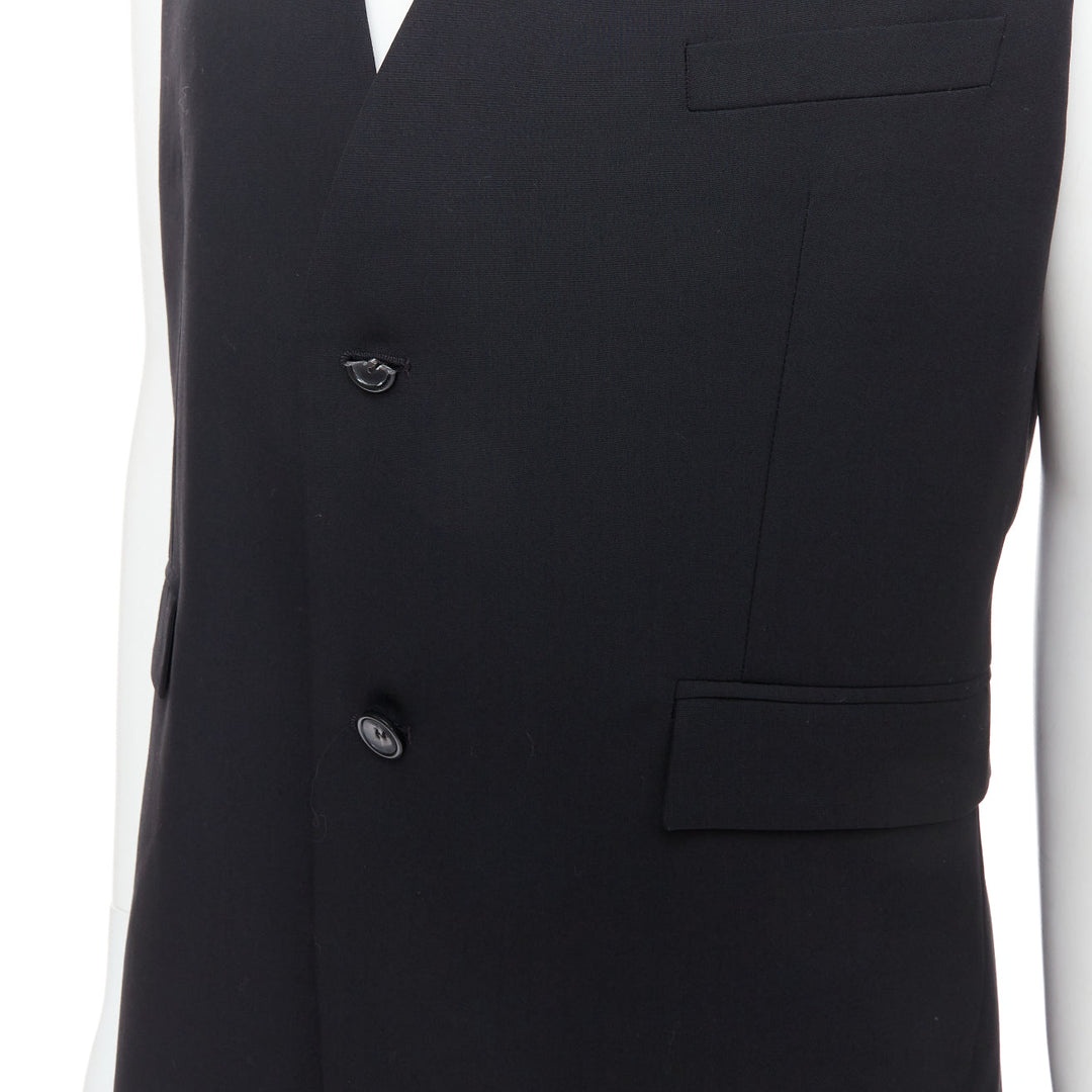 RAF SIMONS 2009 black 100% wool v cut armhole waistcoat IT52 XL