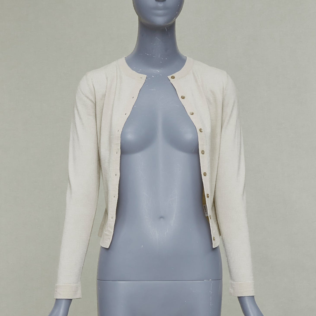 ALAIA beige virgin wool blend mini buttons classic cropped cardigan FR36 S