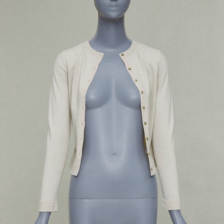 ALAIA beige virgin wool blend mini buttons classic cropped cardigan FR36 S