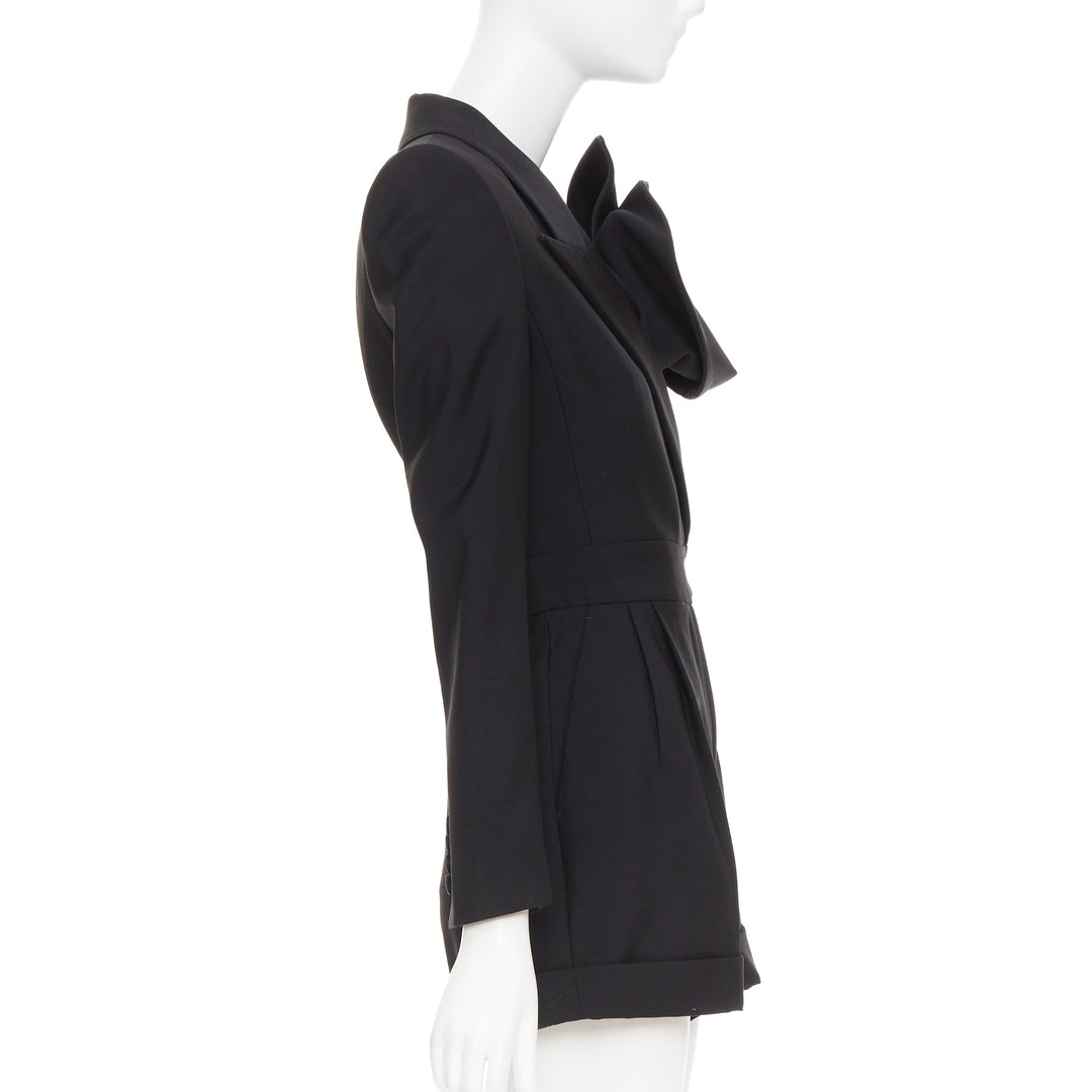 ALEXANDER MCQUEEN 2023 Orchid embellished black slim fit wool playsuit IT36 XS