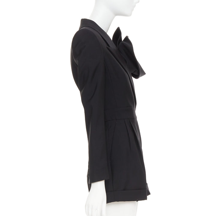 ALEXANDER MCQUEEN 2023 Orchid embellished black slim fit wool playsuit IT36 XS