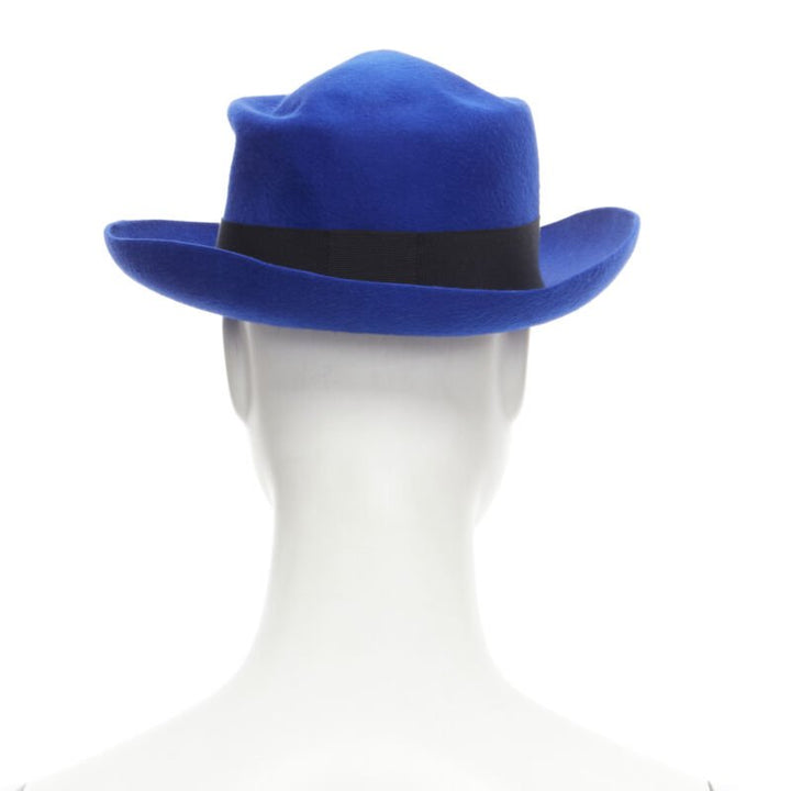 MAISON MICHEL Tiger cobalt blue wool felt black grosgrain fedora hat 57cm