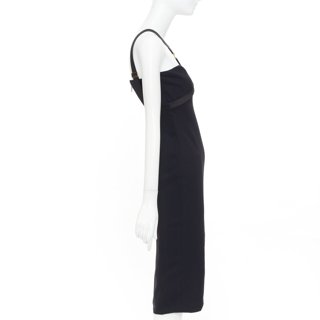 VERSACE black gold Medusa plaque bondage accent midi harness dress IT38 XS