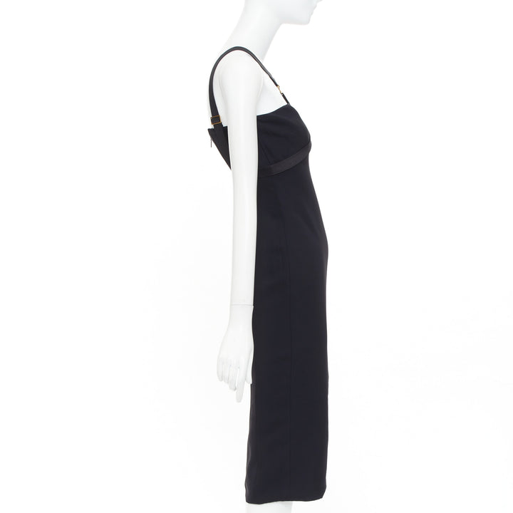 VERSACE black gold Medusa plaque bondage accent midi harness dress IT38 XS