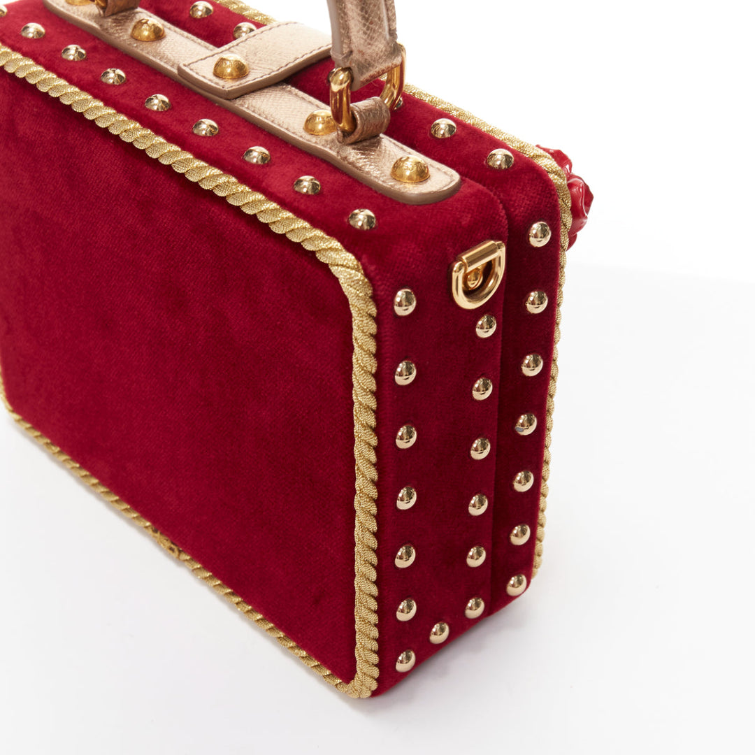 DOLCE GABBANA Santa Borsa gold baroque trim cherub print vanity box shoulder bag