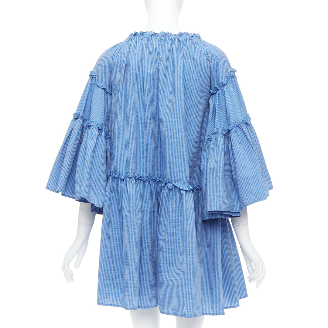 MSGM blue striped cotton blend flared sleeves drawstring dress IT38 XS