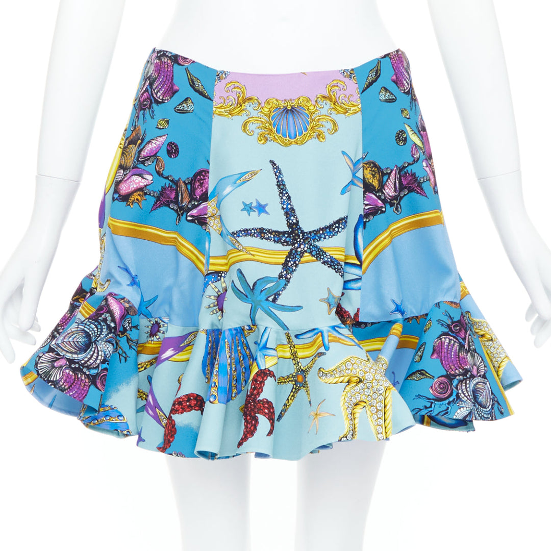 rare VERSACE 2021 Runway Tresor de la Mer blue starfish flutter skirt IT40 S