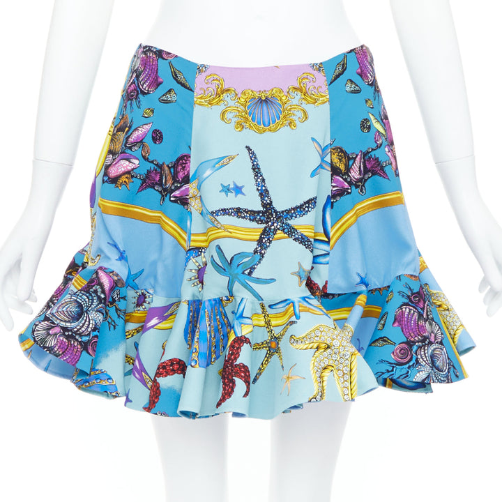 rare VERSACE 2021 Runway Tresor de la Mer blue starfish flutter skirt IT40 S