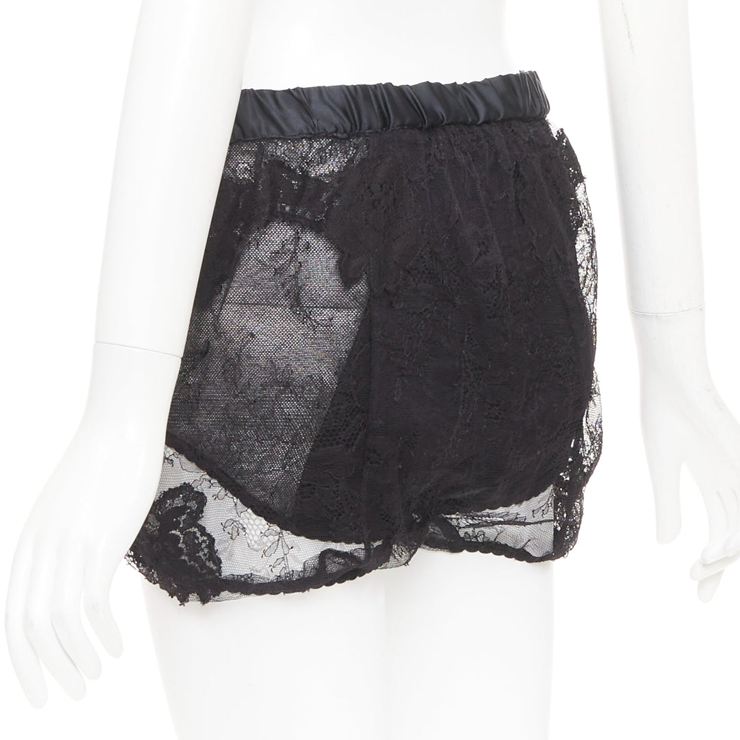 DOLCE GABBANA black floral lace overlay elastic silk bloomer shorts IT36 2XS