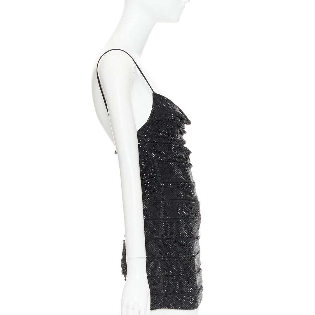 ALEXANDRE VAUTHIER  black crystal strass stretched panel bandage mini slip dress