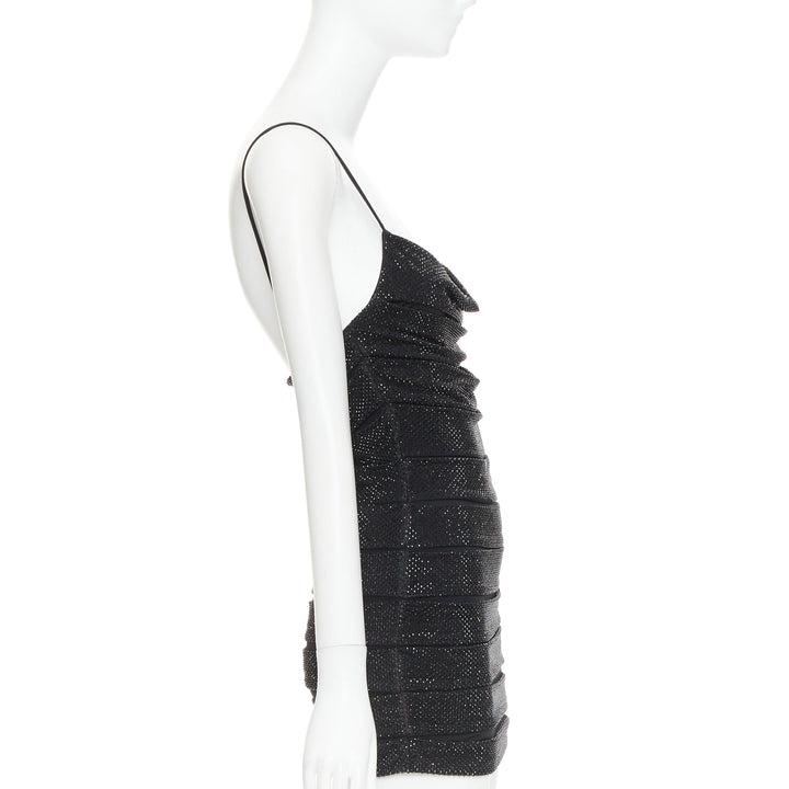 ALEXANDRE VAUTHIER  black crystal strass stretched panel bandage mini slip dress