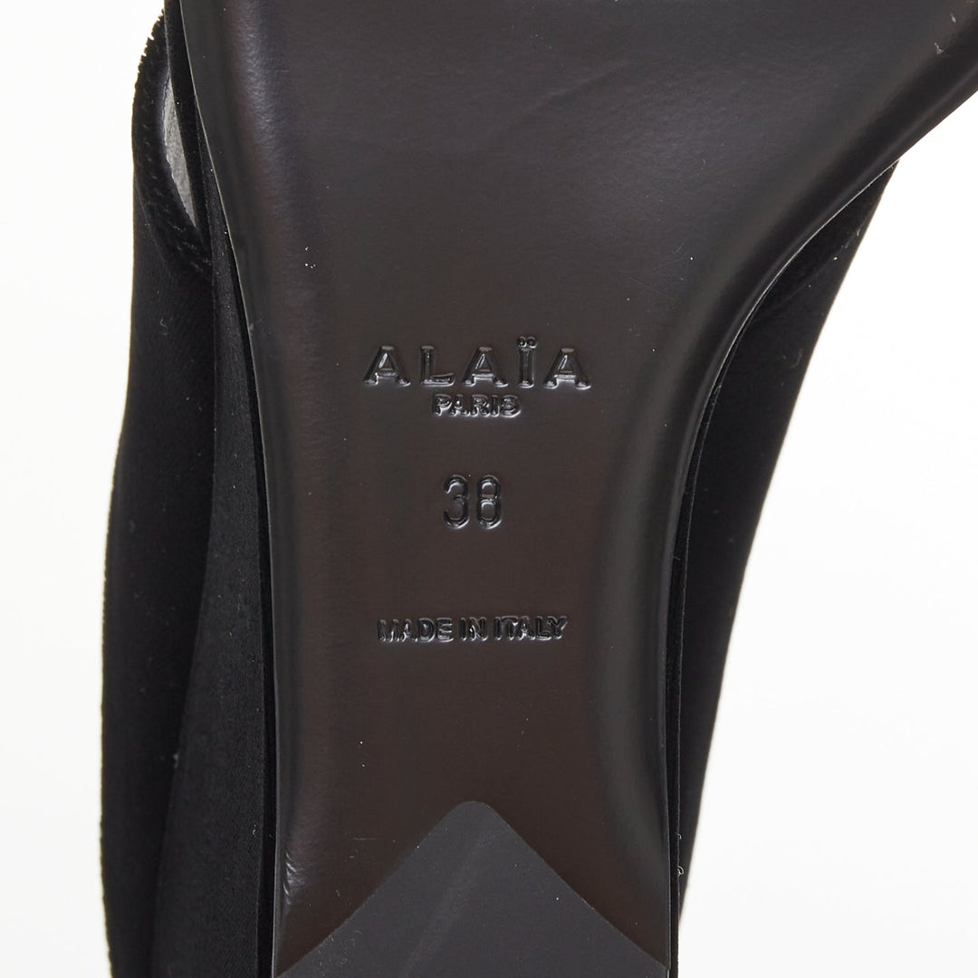 ALAIA 2023 Tong 75 black velvet sculptural thong wedge slip on sandals EU38