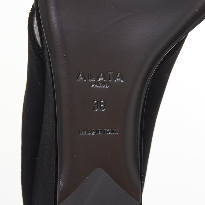 ALAIA 2023 Tong 75 black velvet sculptural thong wedge slip on sandals EU38
